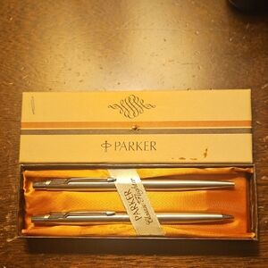 Parker Stainless Steel Pen and Pencil Set with Gold Satin Lining